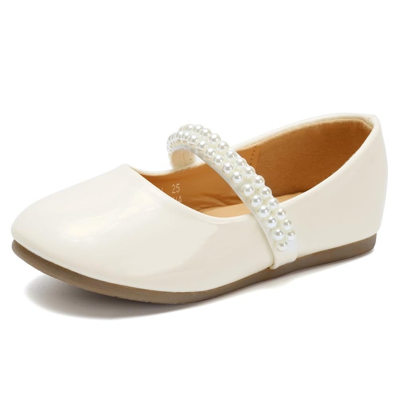CIOR Toddler Girls Ballet Flats Shoes Ballerina Bowknot Jane Mary Princess Dress Shoes for Wedding Party School-VGZA2-pu-white-26N - Image 1